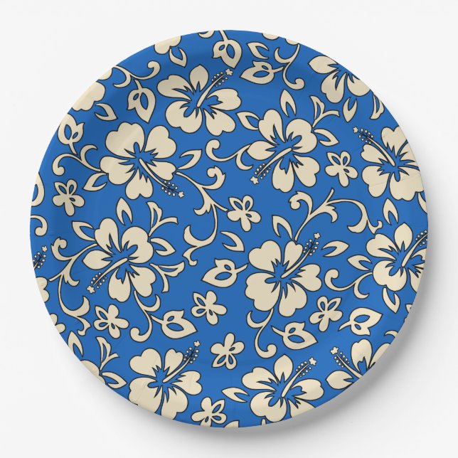 Malia Hibiscus Hawaiian Floral Paper Plates (Front)