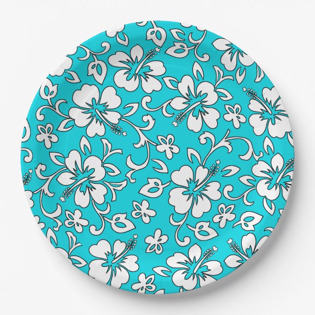 Malia Hibiscus Hawaiian Floral Paper Plates (Front)