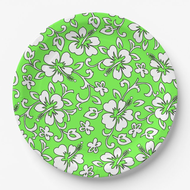Malia Hibiscus Hawaiian Floral Paper Plates (Front)