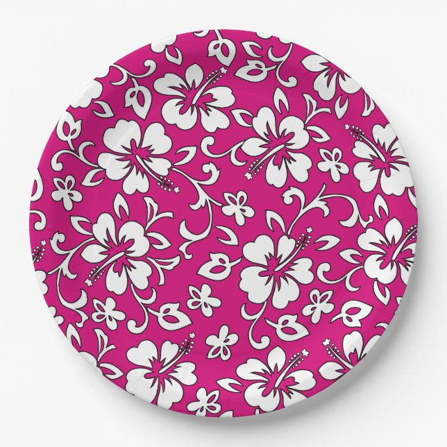 Malia Hibiscus Hawaiian Floral Paper Plates (Front)