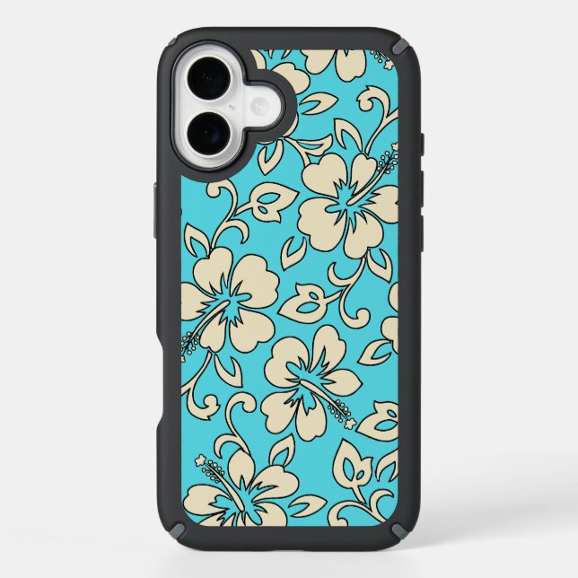 Malia Hibiscus Hawaiian Pareau Print in Aqua Speck iPhone Case (Front)