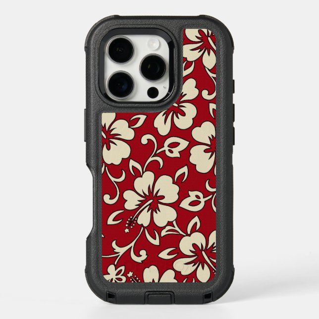 Malia Hibiscus Hawaiian Pareau Print in Red Otterbox iPhone Case (Back)