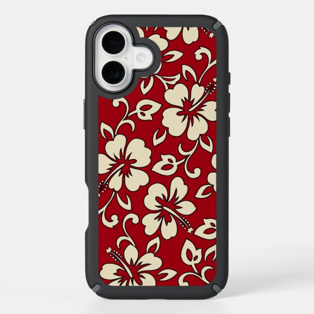 Malia Hibiscus Hawaiian Pareau Print in Red Speck iPhone Case (Front)