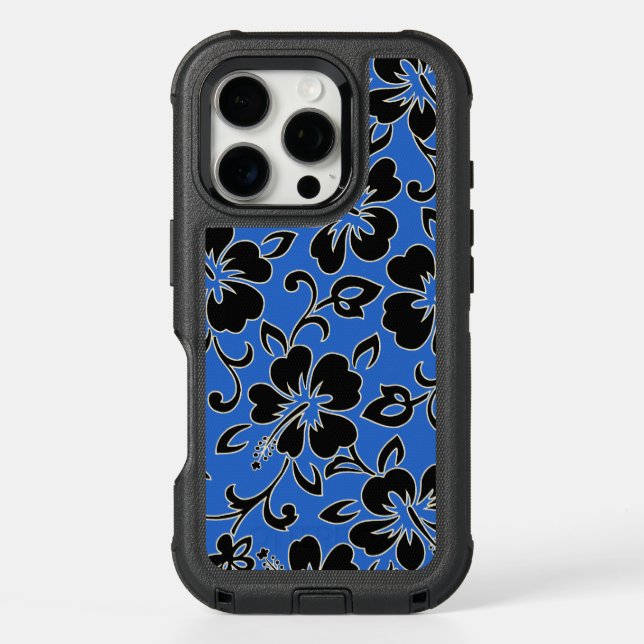 Malia Hibiscus Hawaiian Pareau Print in Royal Otterbox iPhone Case (Back)