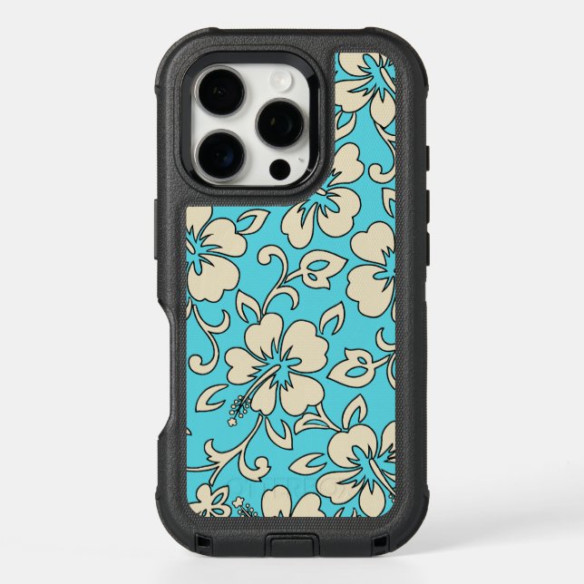 Malia Hibiscus Hawaiian Pareau Print in Turq Otterbox iPhone Case (Back)