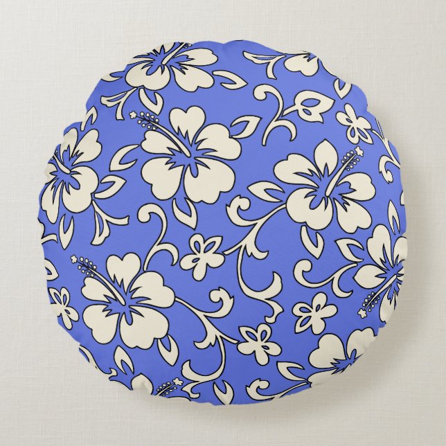 Malia Hibiscus Hawaiian Pareau Print Round Pillow (Front)