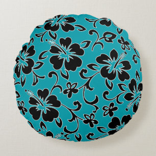 Malia Hibiscus Hawaiian Pareau Print Round Pillow