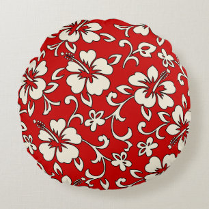 Malia Hibiscus Hawaiian Pareau Print Round Pillow