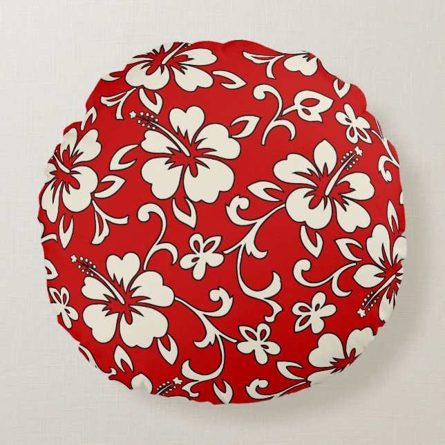 Malia Hibiscus Hawaiian Pareau Print Round Pillow (Front)