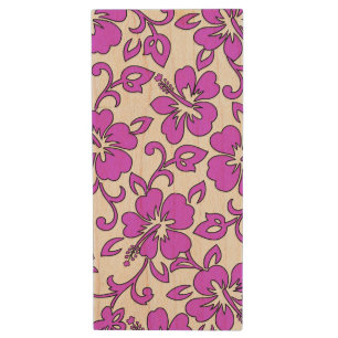 Malia Hibiscus Hawaiian Pareau Print Wood Flash Drive