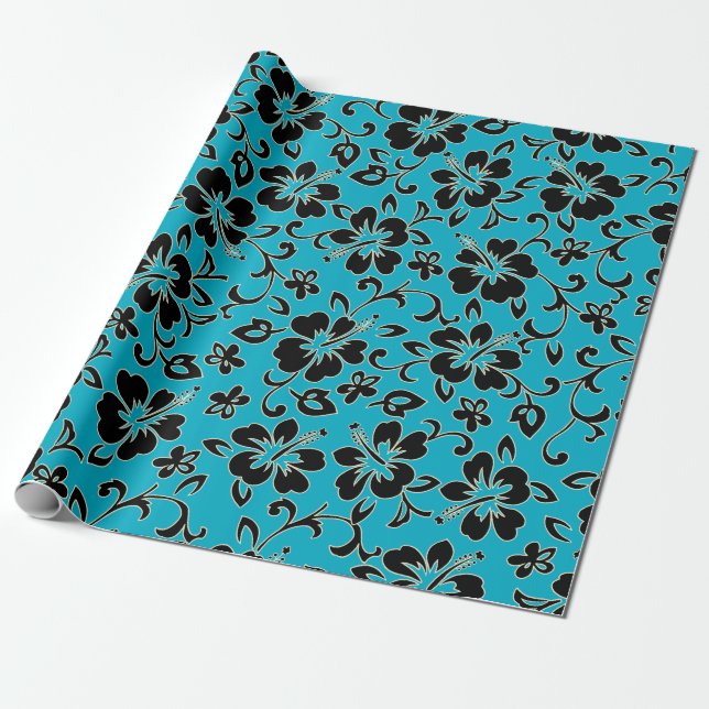 Malia Hibiscus Hawaiian Pareau Print Wrapping Paper (Unrolled)