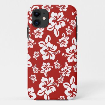 Malia Hibiscus  -  Red Hawaiian Pareau Print Iphone 11 Case by KahunaDesigns at Zazzle