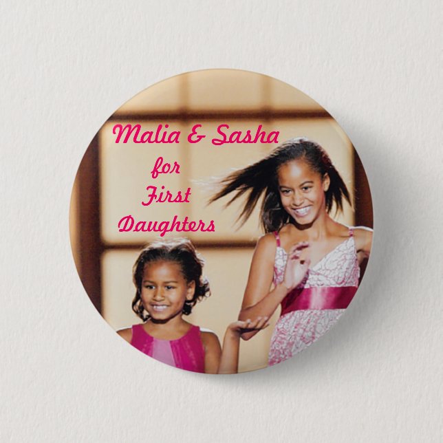 Malia & Sasha Obama for First Daughters Pinback Button (Front)