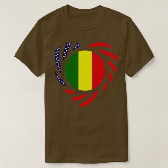 Malian American Multinational Patriot Flag Heart T-Shirt (Design Front)