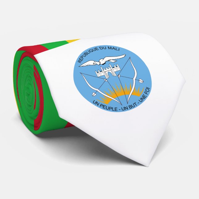 Malian Flag & Coat of Arms, Flag of Mali Neck Tie (Rolled)