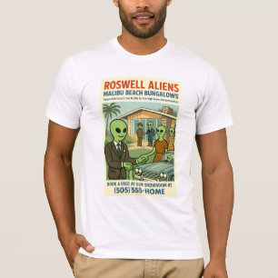 Malibu Beach Bungalows 1950's Roswell Aliens Retro T-Shirt