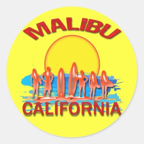 MALIBU BEACH CALIFORNIA CLASSIC ROUND STICKER