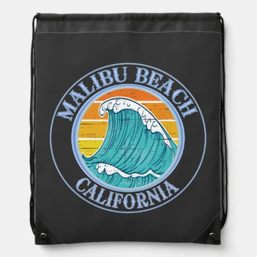 Malibu Beach California Drawstring Bag