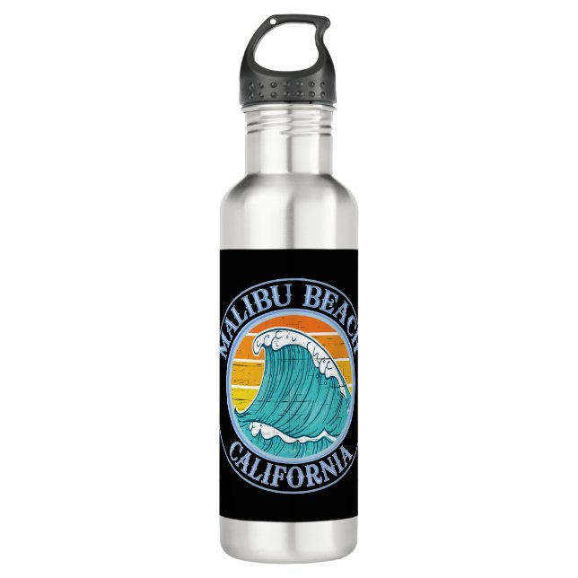 Malibu Beach California Stainless Steel Water Bottle (Front)