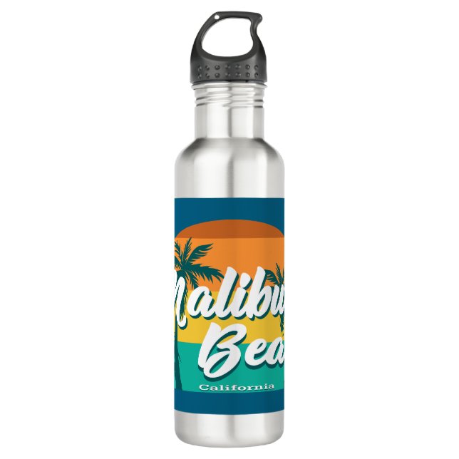 Malibu Beach California Stainless Steel Water Bottle (Front)