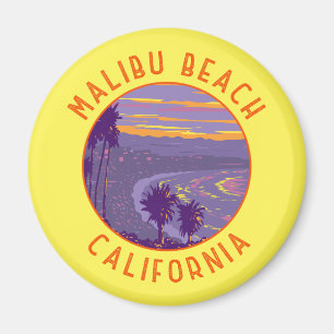 Malibu Beach California Travel Art Vintage Magnet