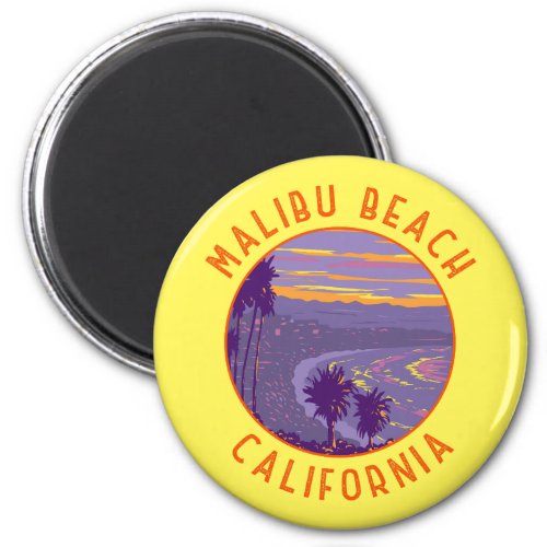 Malibu Beach California Travel Art Vintage Magnet