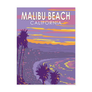 Malibu Beach California Travel Art Vintage Postcard