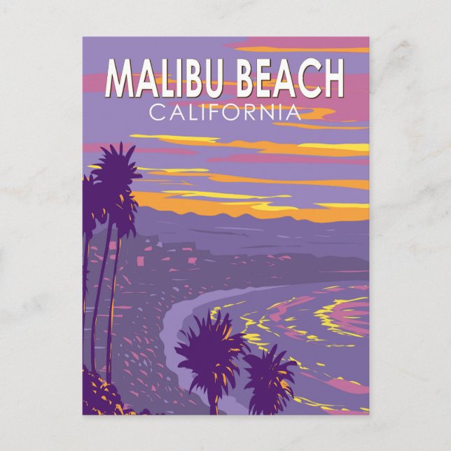 Malibu Beach California Travel Art Vintage Postcard (Front)