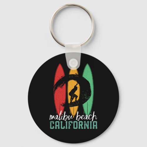 Malibu Beach California Vintage Retro Surfing Keychain