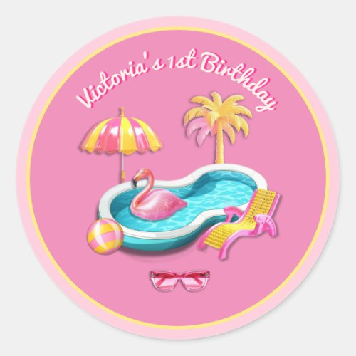 Malibu Beach Doll Retro Birthday Pool Party Classic Round Sticker