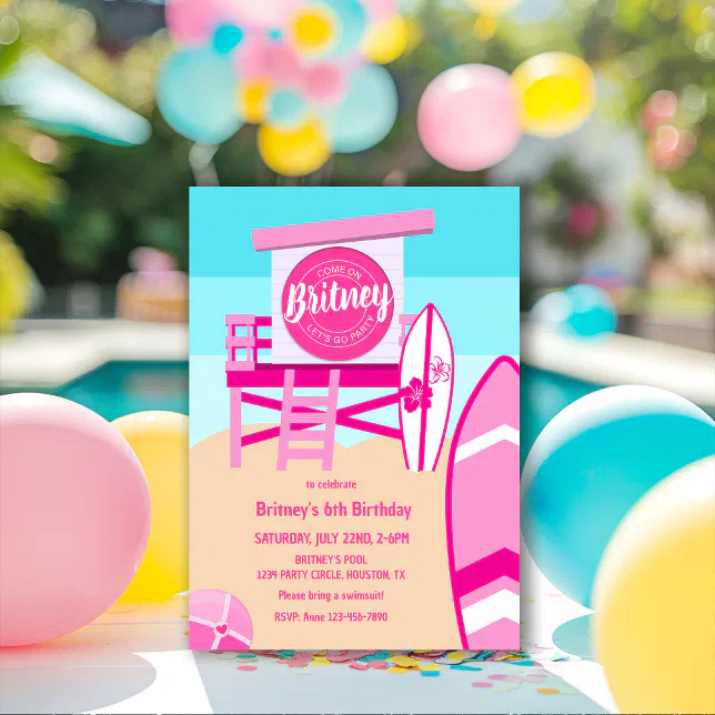 Malibu Beach Doll Retro Birthday Pool Party Invitation | Zazzle