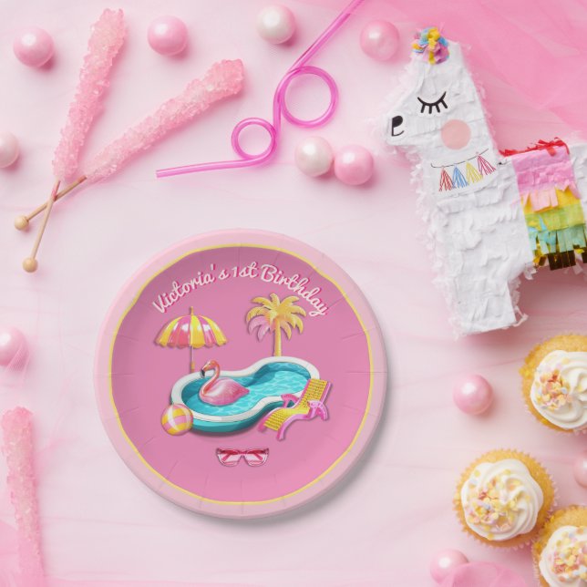 Malibu Beach Doll Retro Birthday Pool Party Paper Plates (Party)