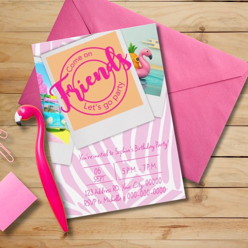 Malibu Beach Girl Pink Birthday Party Invitation