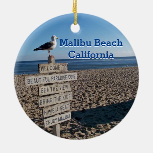Malibu Beach_ Paradise Cove Seagull Sign Ceramic Ornament