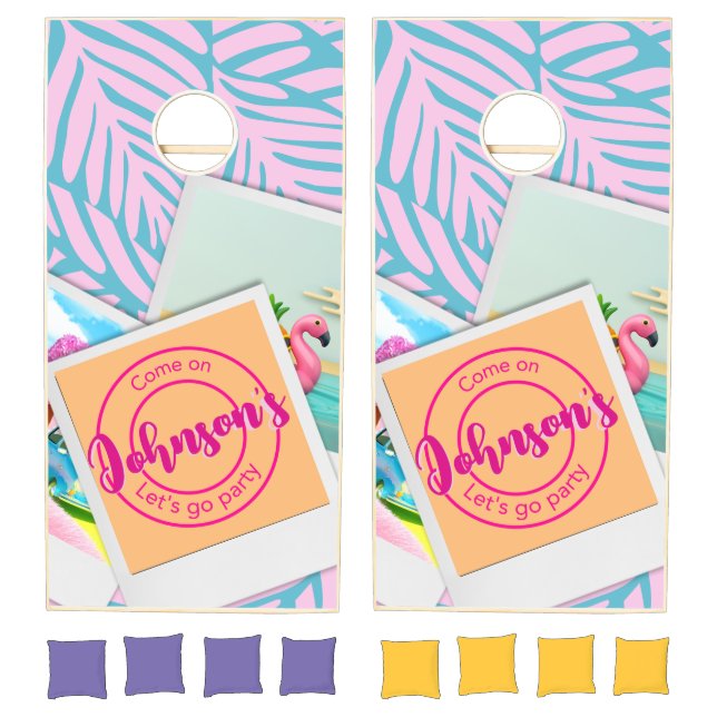 Malibu Beach, Pink, Family Name Cornhole Set (Set)