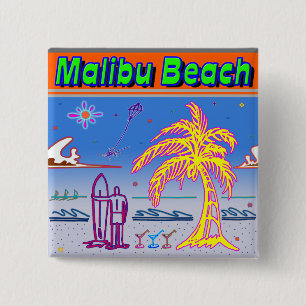 "Malibu Beach" Surfer Button