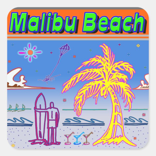 "Malibu Beach" Surfer Sticker (Front)