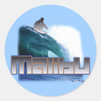Malibu Beach Surfing Classic Round Sticker