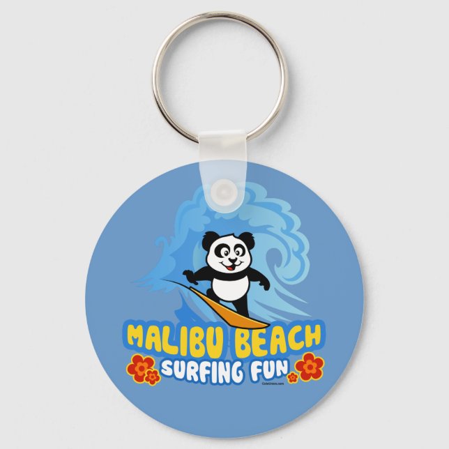 Malibu Beach Surfing Panda Keychain (Front)