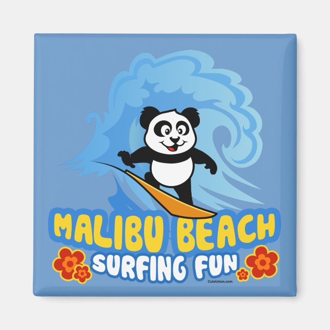 Malibu Beach Surfing Panda Magnet (Front)