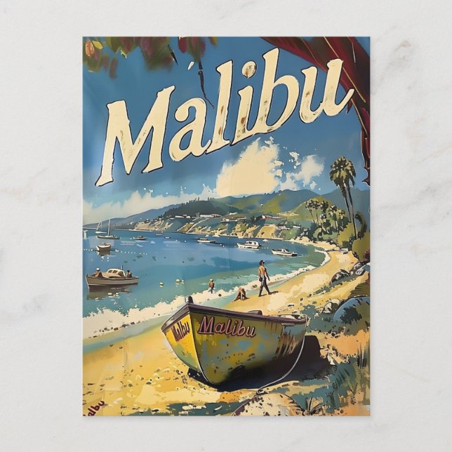 Malibu Beach Vintage Postcard (Front)