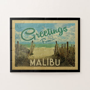 Malibu Beach Vintage Travel Jigsaw Puzzle