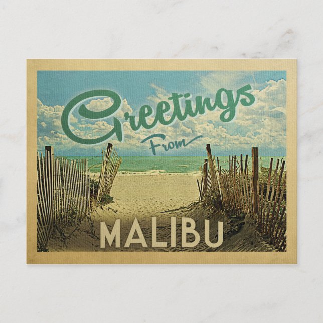 Malibu Beach Vintage Travel Postcard (Front)