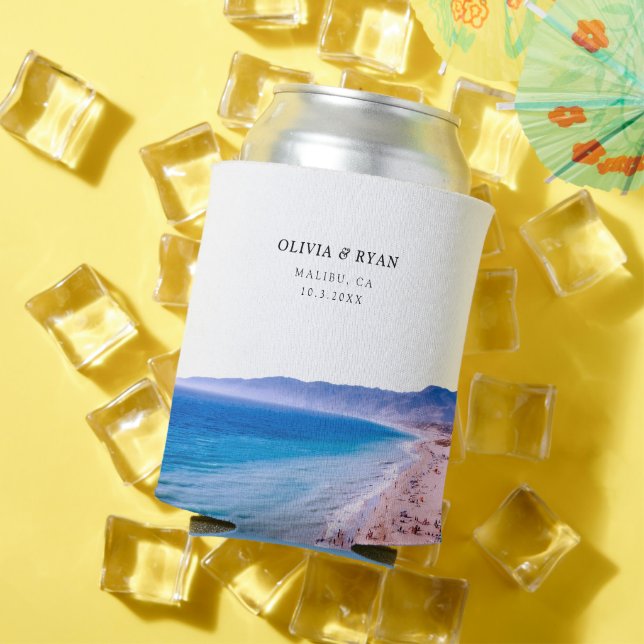 Malibu Beach Wedding Favor Custom  Can Cooler (In Situ Summer)