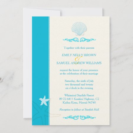 Malibu Blue   Ivory Hip Beach Wedding Invitation