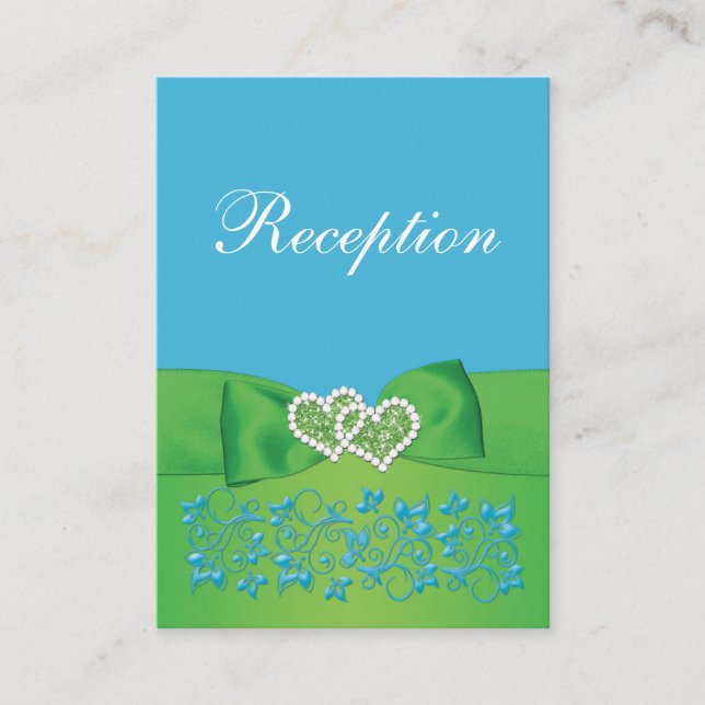 Malibu Blue, Lime Green Floral Enclosure Card (Front)
