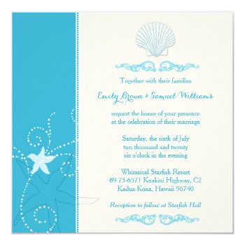 Malibu Blue Sea Shell Beach Wedding Invitations