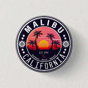 Malibu Ca Retro Sunset Palm Trees Souvenirs 60s Button