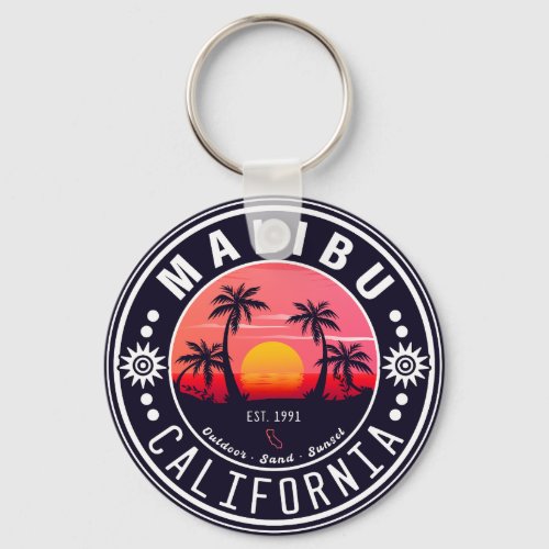 Malibu Ca Retro Sunset Palm Trees Souvenirs 60s Keychain