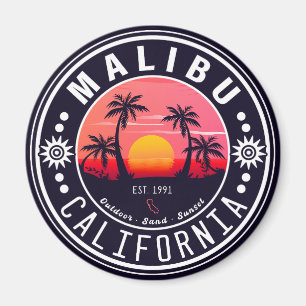 Malibu Ca Retro Sunset Palm Trees Souvenirs 60s Magnet